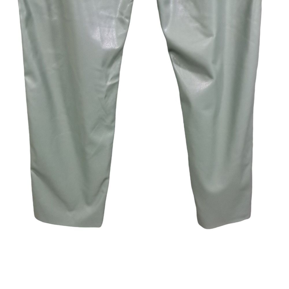 Zara Pants Women Medium Green Wide Leg Faux Leather Raw Hem Elastic Waist Office - Picture 6 of 12